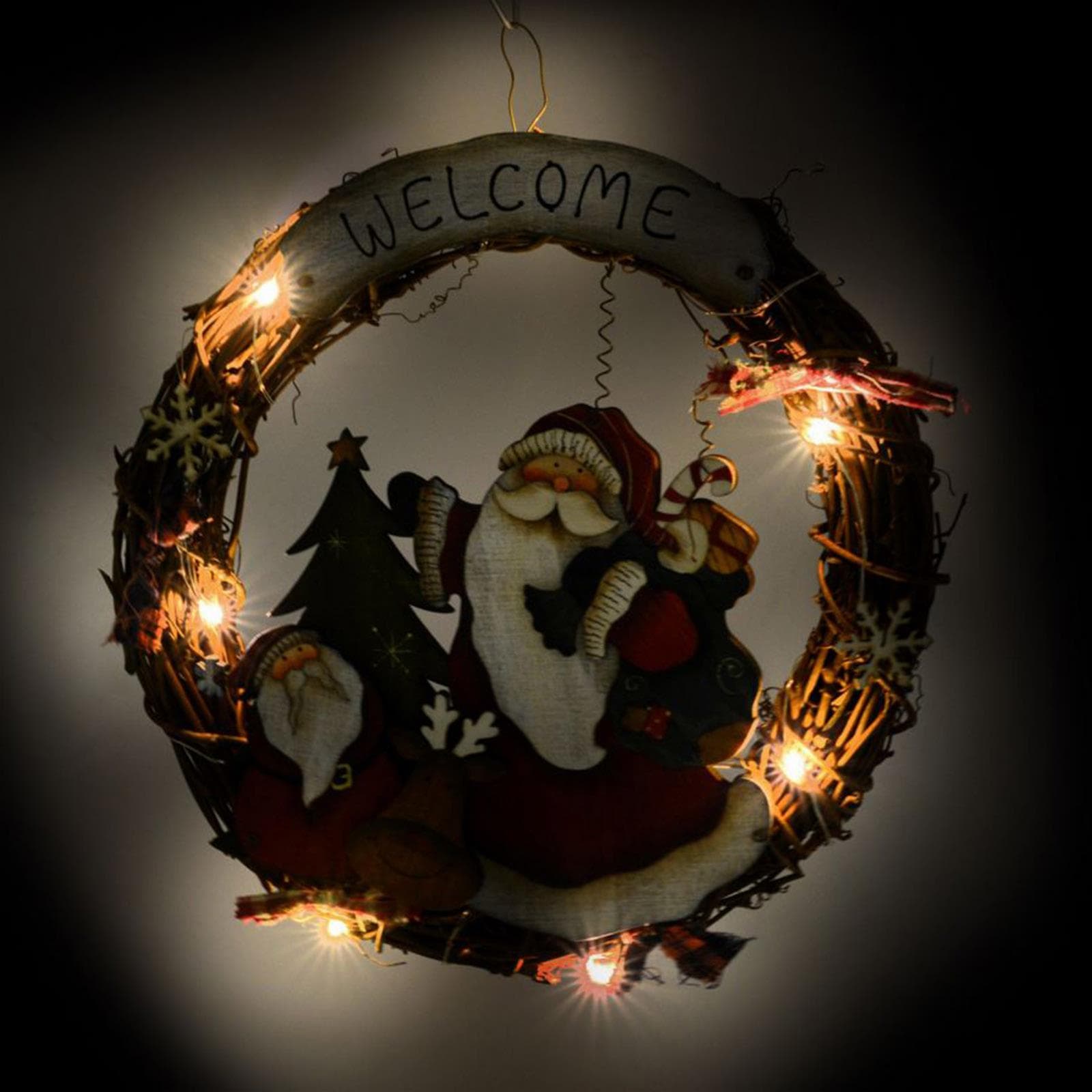 Corona retro porta corone led ghirlanda legno natalizia decorazione natale natalizia - 2