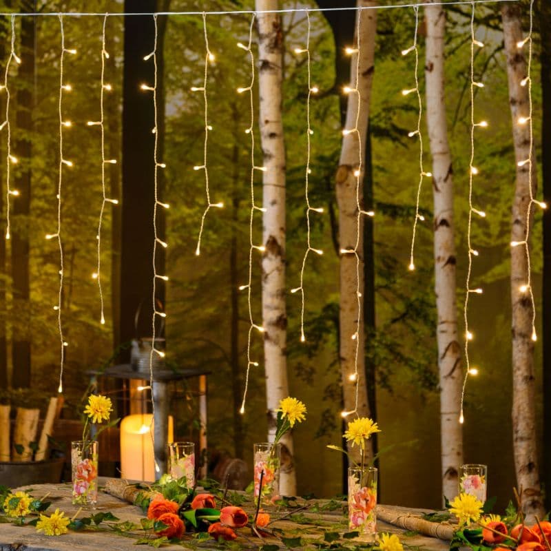 Cascata di luci 360 led bianco caldo Ø 5 mm con pannello solare per decorazioni natalizie h 110 cm - 2