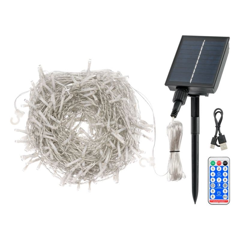 Cascata di luci 360 led bianco caldo Ø 5 mm con pannello solare per decorazioni natalizie h 110 cm - 3