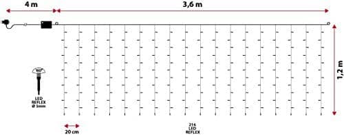 Tenda luminosa cavo Bianco 216 led uso interno ed esterno luce fredda 3,6 x h 120 cm - 4