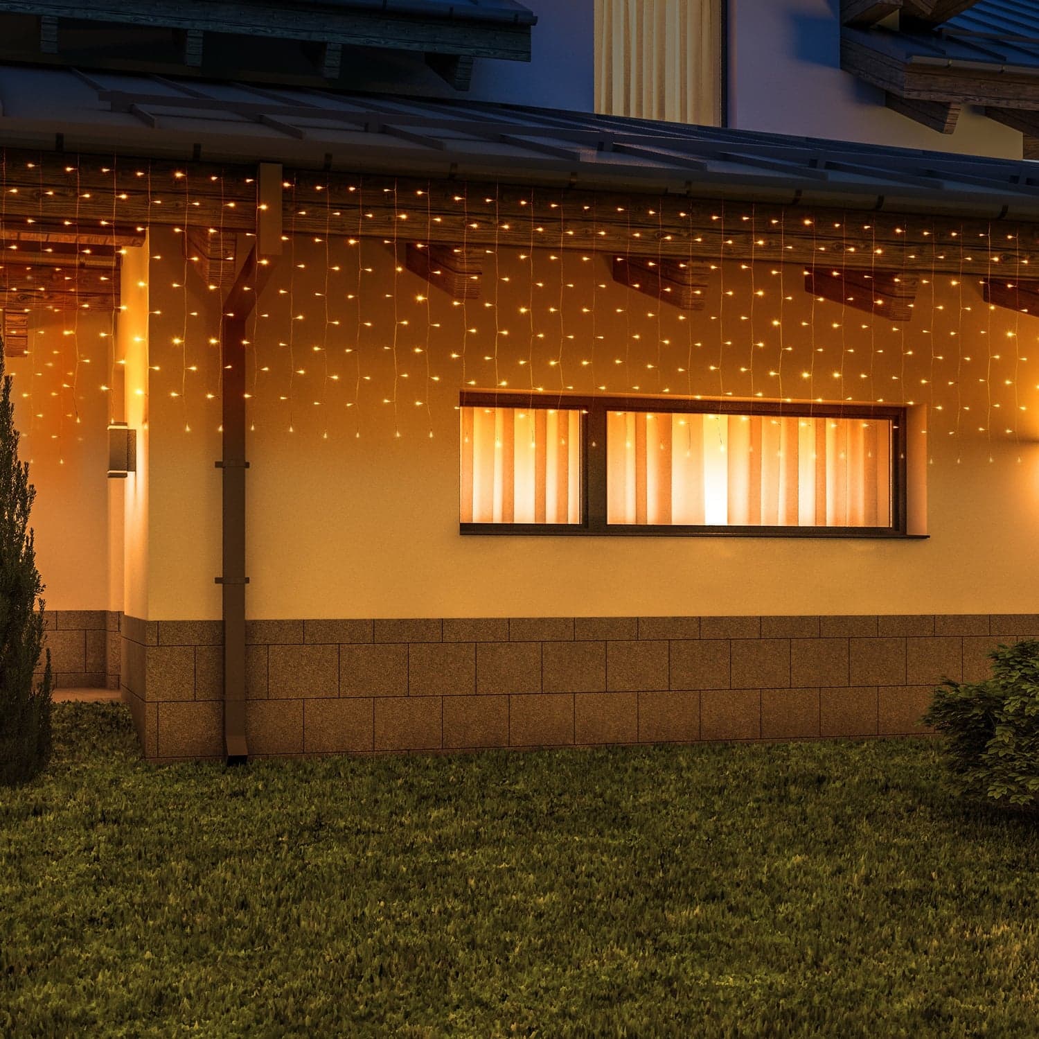 Tenda luminosa con led a luce bianca con cavo bianco decorazione per esterno - 5