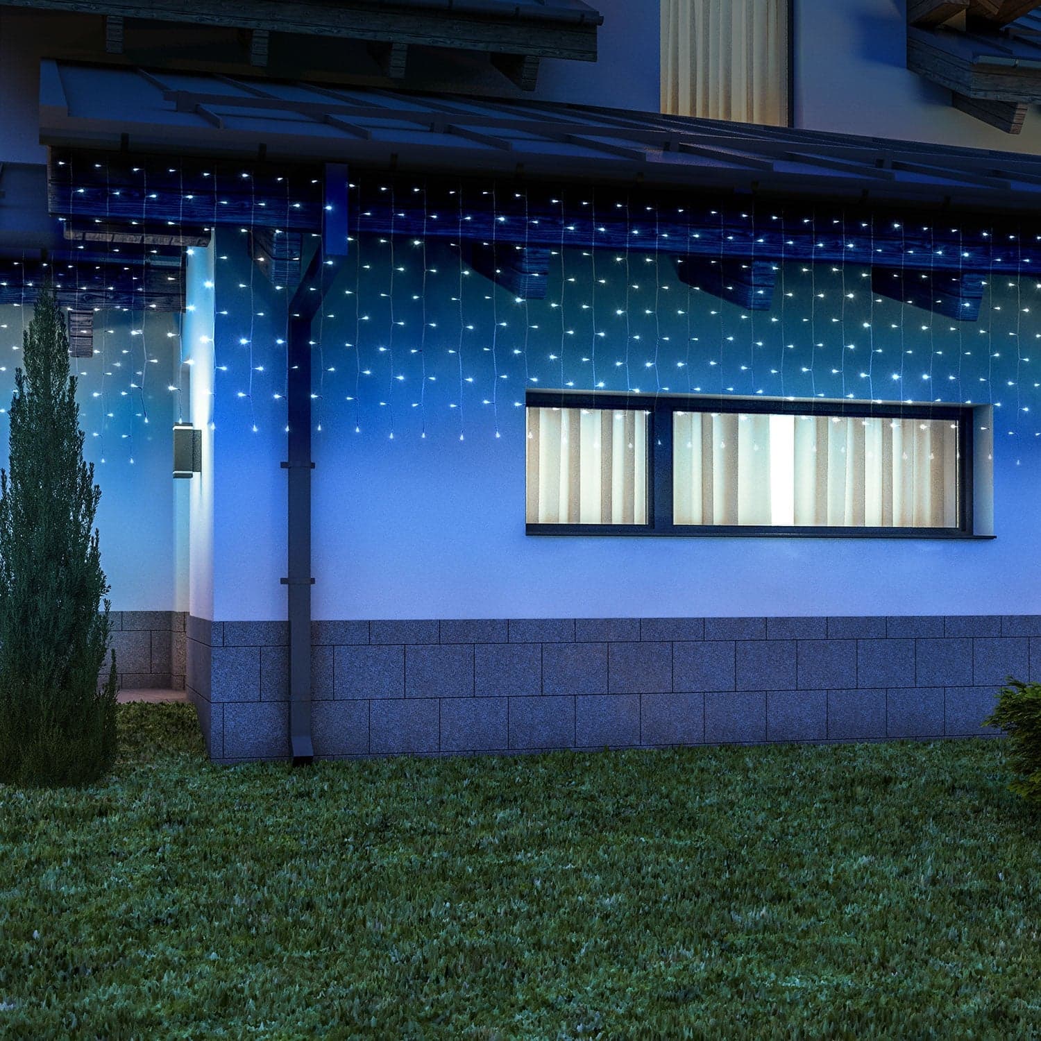 Tenda luminosa con led a luce bianca con cavo bianco decorazione per esterno - 6