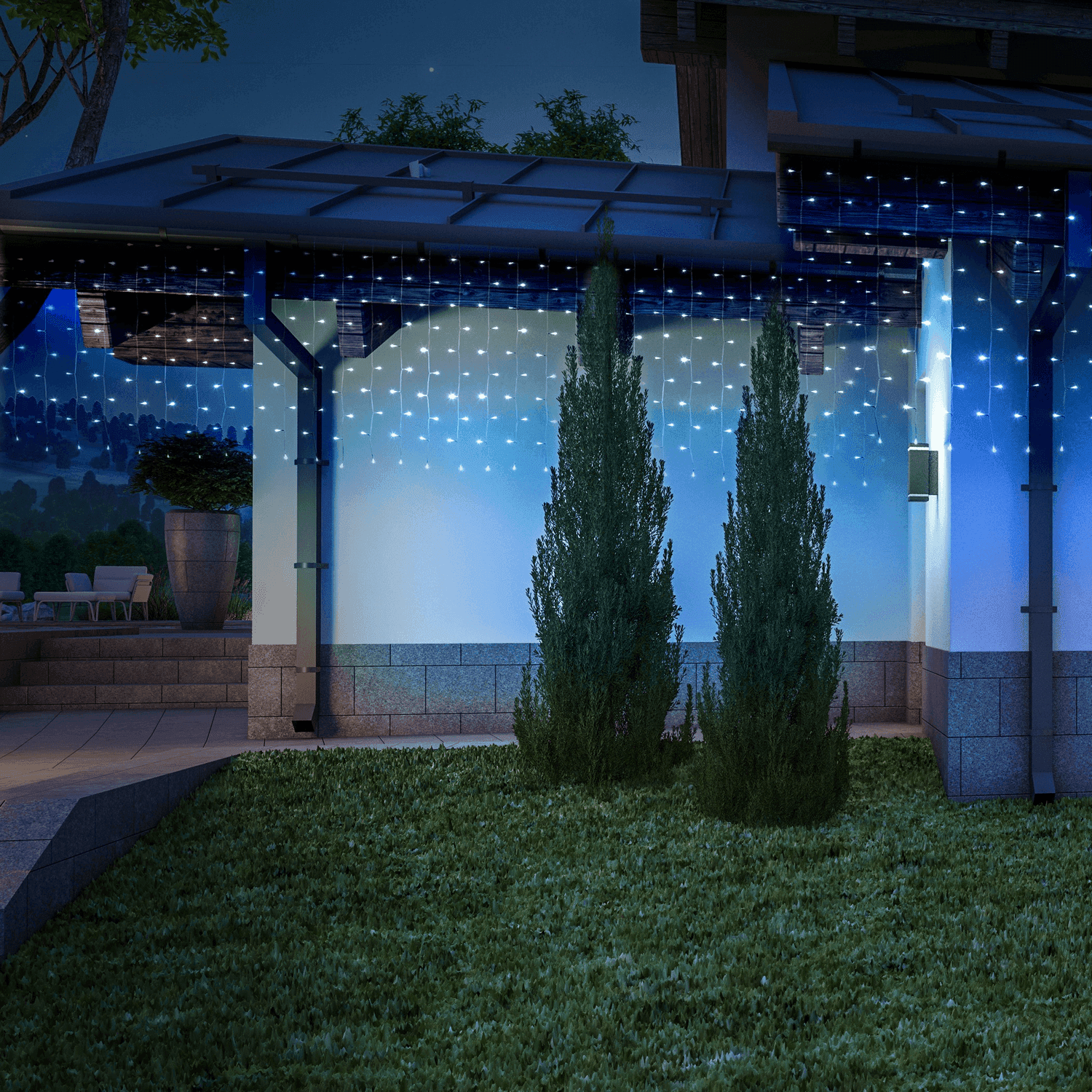 Tenda luminosa con led a luce bianca con cavo bianco decorazione per esterno - 7