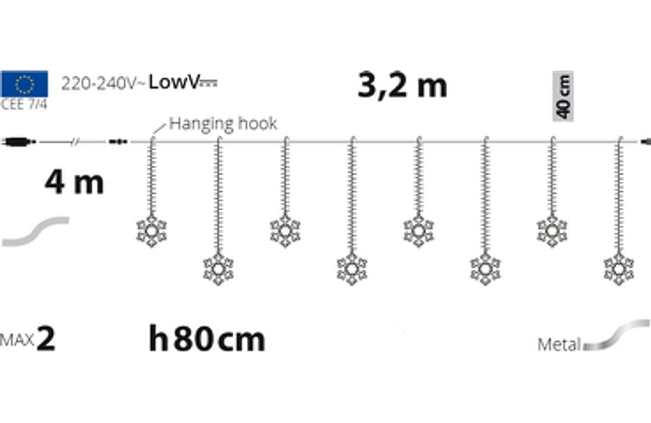 Cascata stalattite decorata cristalli di neve luminosi con led a luce fredda per esterno e interno - 6