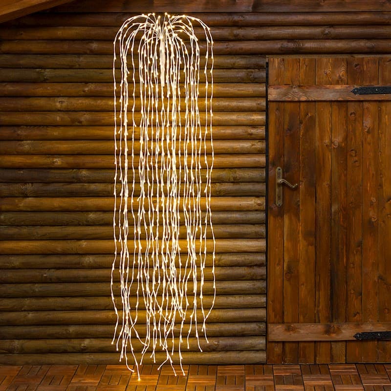Ramo cadente luminoso cascata di luci a LED bianco caldo decorazione natalizia per esterno interno - 6