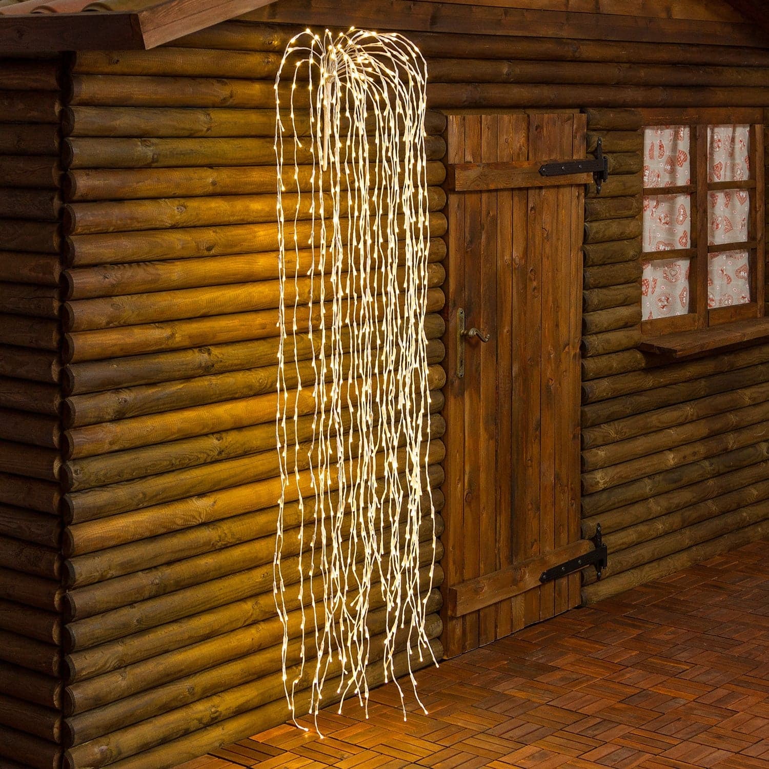 Ramo cadente luminoso cascata di luci a LED bianco caldo decorazione natalizia per esterno interno - 7