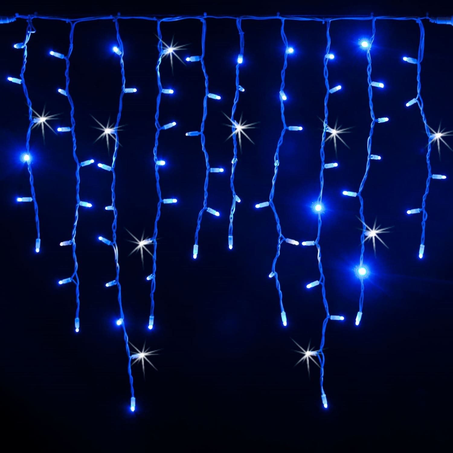 Cascata luce fredda blu e bianco con maxi led per interno ed esterno decorazione natalizia - 7