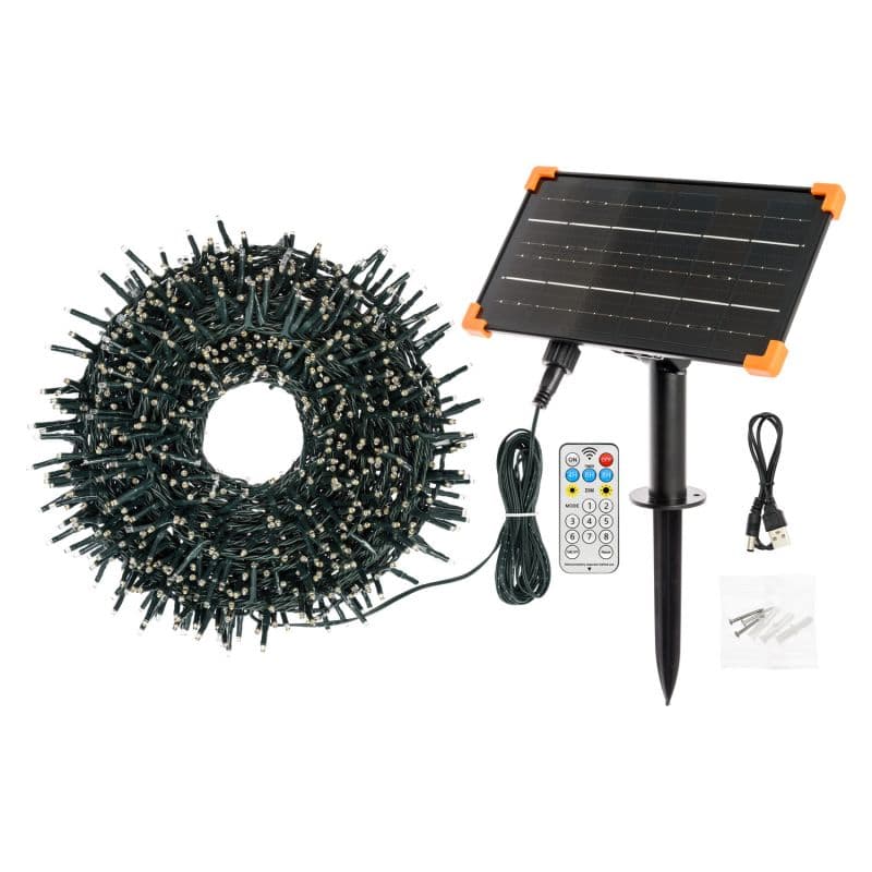 Catena lineare natalizia 1000 led bianco caldo Ø 5 mm con pannello solare decorazione natalizia - 2