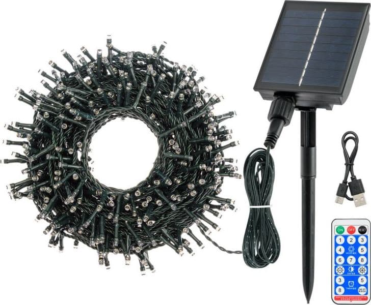 Catena lineare natalizia 400 led bianco caldo Ø 5 mm con pannello solare decorazione natalizia - 2