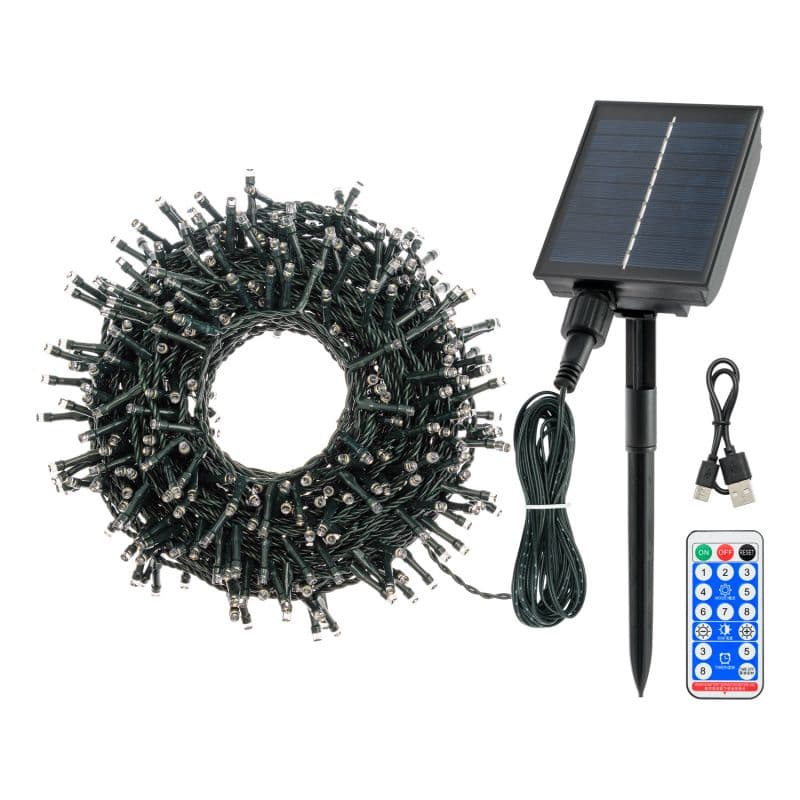 Catena lineare natalizia 400 led bianco caldo Ø 5 mm con pannello solare decorazione natalizia - 2