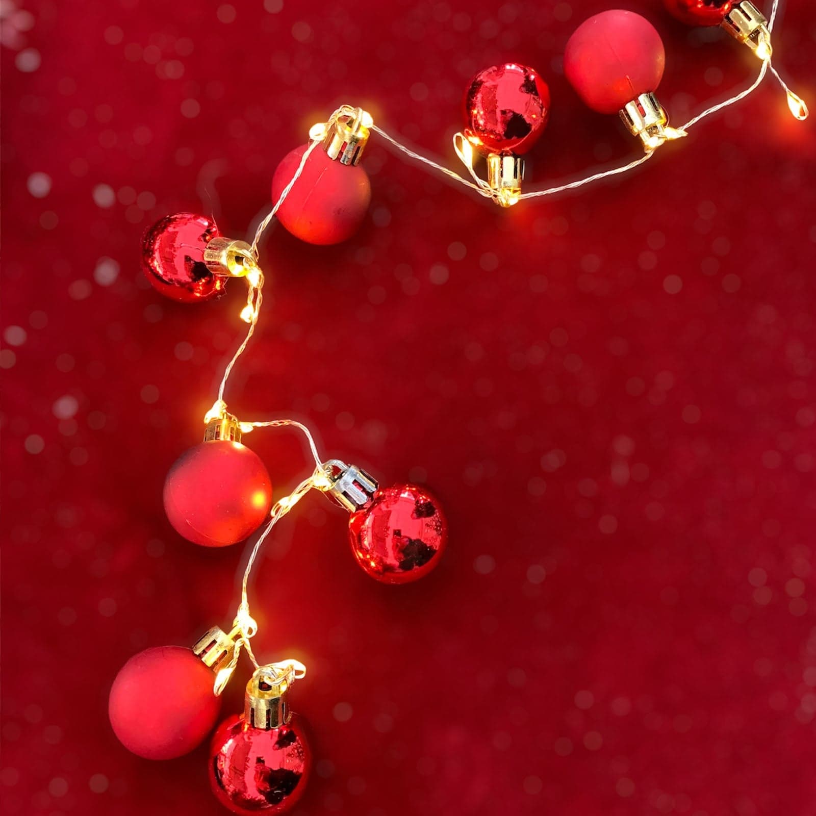 Catena di 40 palline in PVC con 80 microled per Albero di Natale, decorazione tinta unita - 3