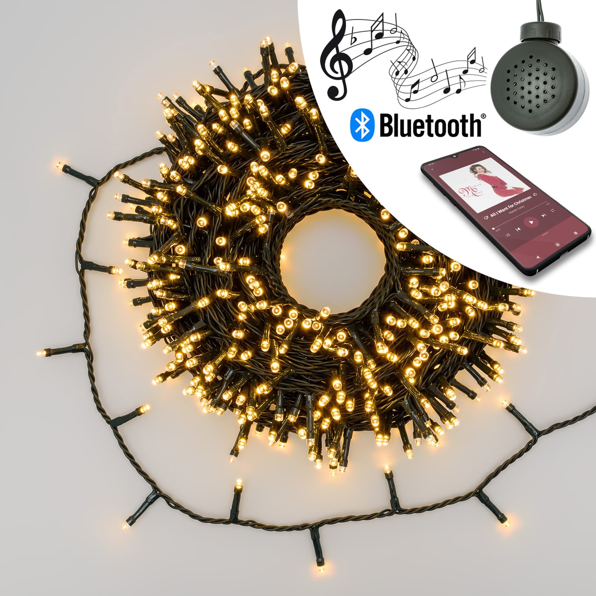 Luci di natale catena musicale 600 led con cassa Bluetooth per esterno ed interno 30,5 m - 3