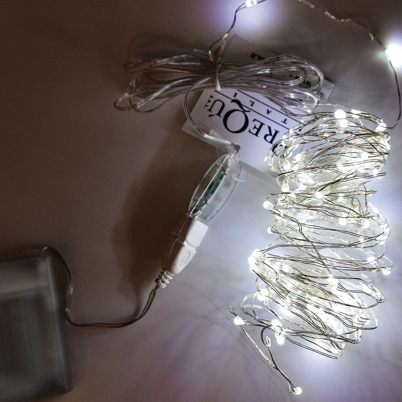Luci di natale catena con 100 Micro Led e filo in metallo USB e batteria per interno - 4