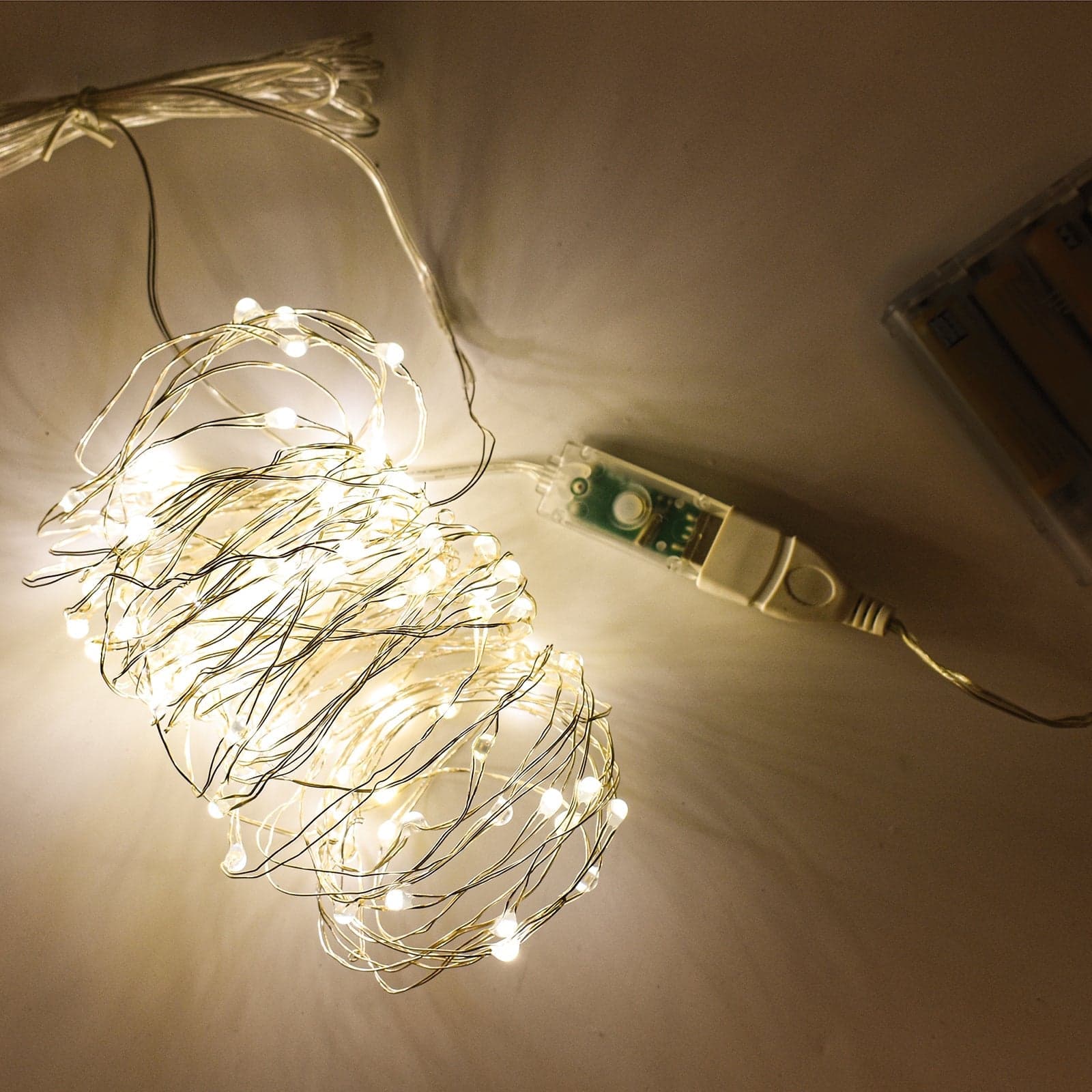 Luci di natale catena con 100 Micro Led e filo in metallo USB e batteria per interno - 5