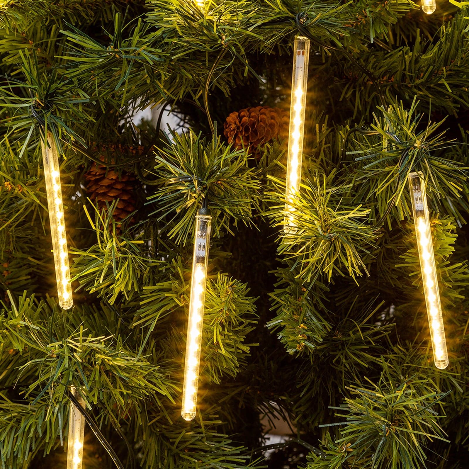 Catena Mini tubi luminosi decorazione per alberi di Natale luce natalizia calda con led effetto nevicata - 2