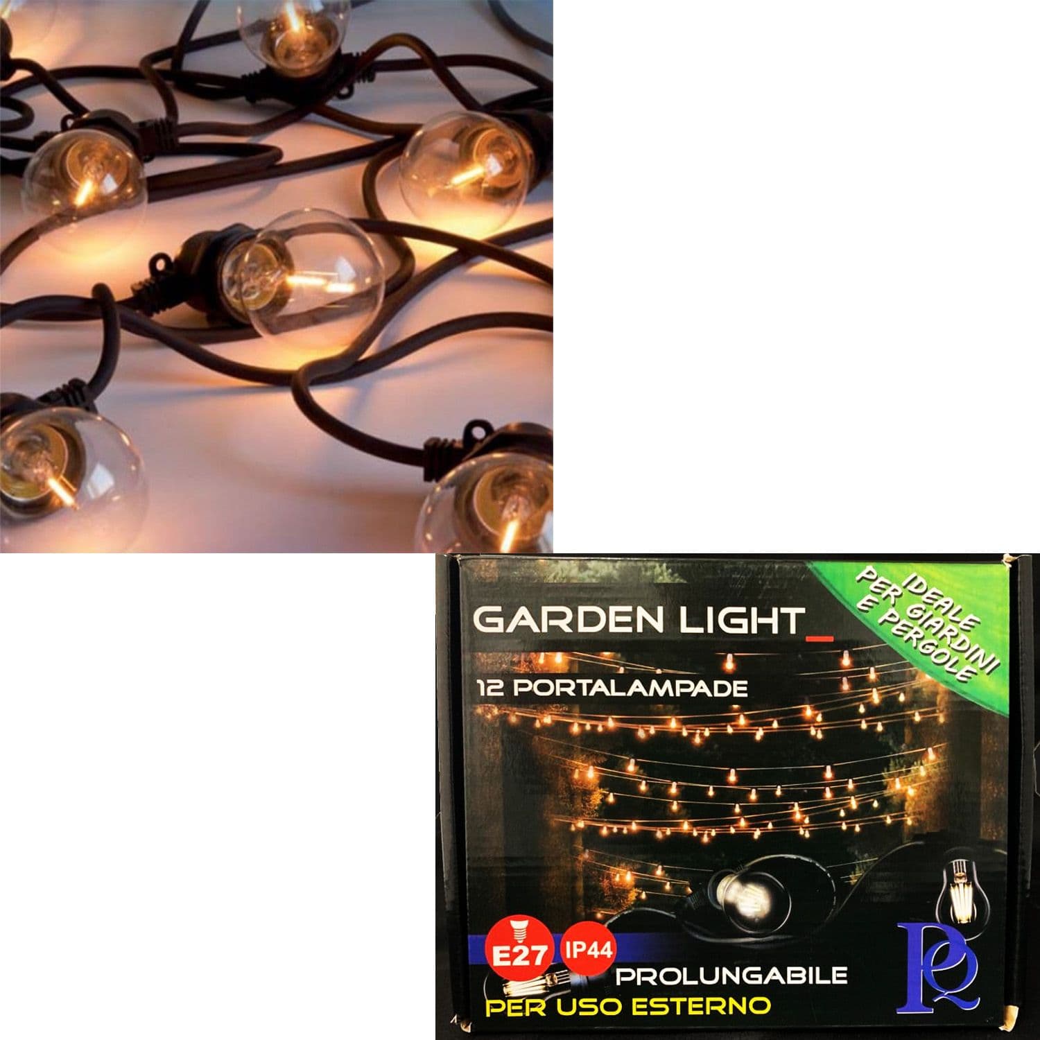 Filo 12 portalampade E27 per lampadine led 230v esterno 9 metri 600W - 3