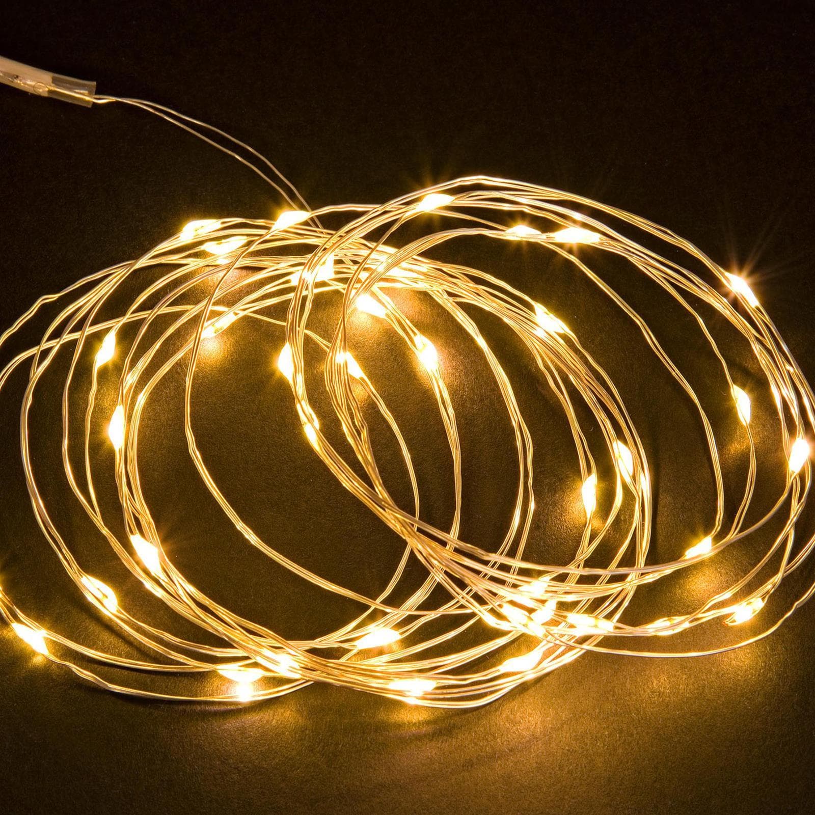 Luci di natale catena con 40 Micro Led e filo in metallo a batteria per interno - 5