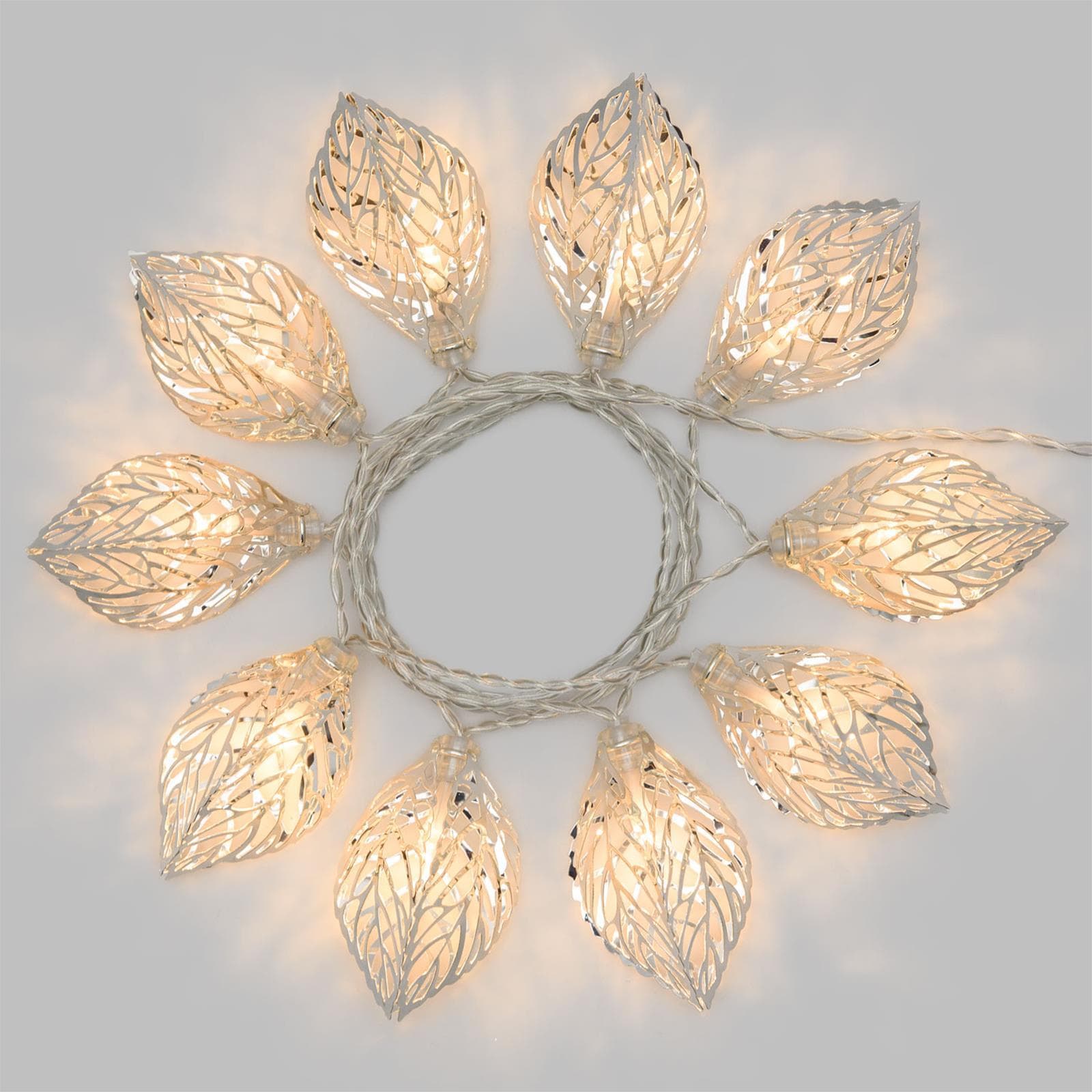 Catena luminosa decorato con foglie traforate a batteria per albero di Natale - 2