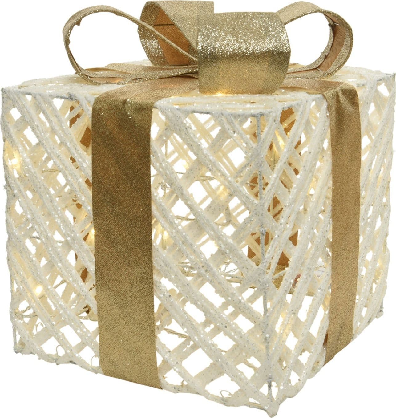 Set 3 pacchi regalo in resina luminoso color bianco e oro per uso interno ed esterno - 4