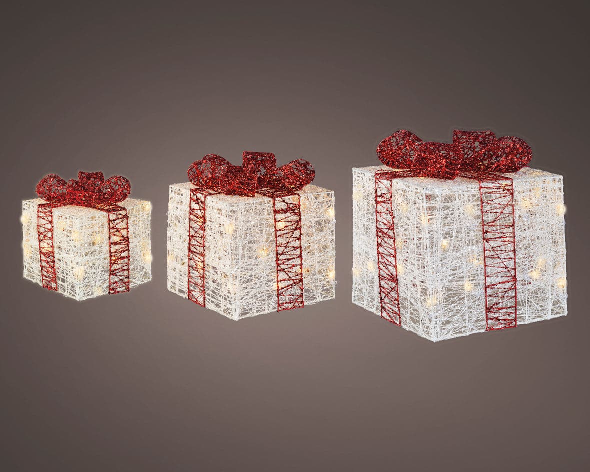 Set 3 pacchi regalo in resina luminoso color bianco e rosso per uso interno ed esterno - 2