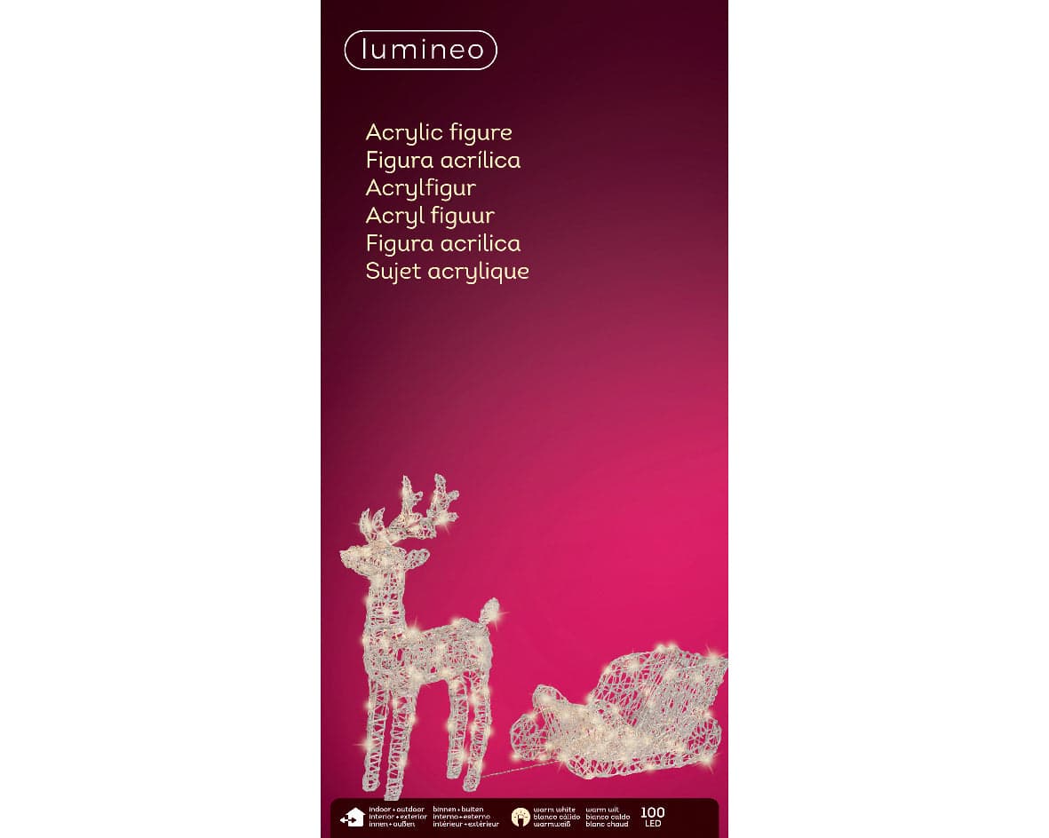 Figura luminosa di Renna con Slitta, led a luce bianca calda da 70 cm in acrilico - 2