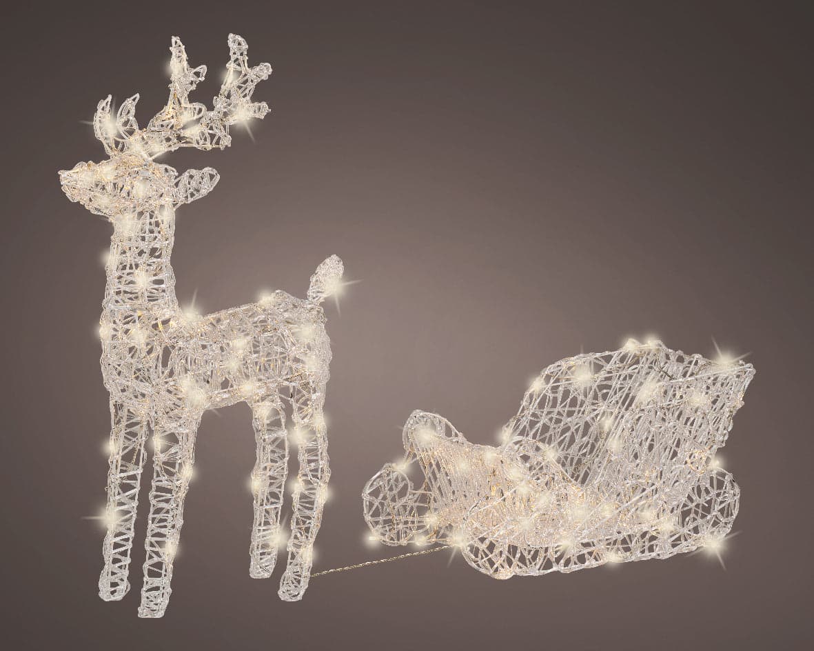 Figura luminosa di Renna con Slitta, led a luce bianca calda da 70 cm in acrilico - 3