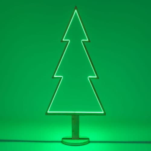 Abete triangolare luminoso con led multicolor e base in legno decorazione natalizia - 4