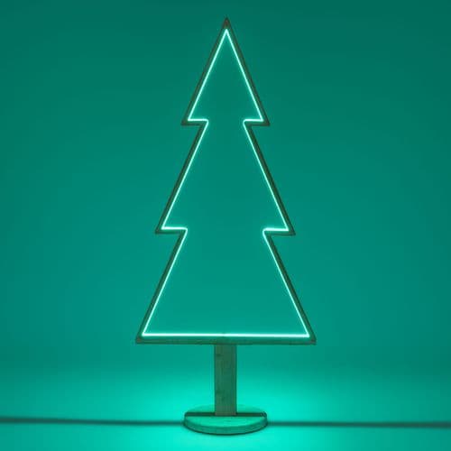 Abete triangolare luminoso con led multicolor e base in legno decorazione natalizia - 8