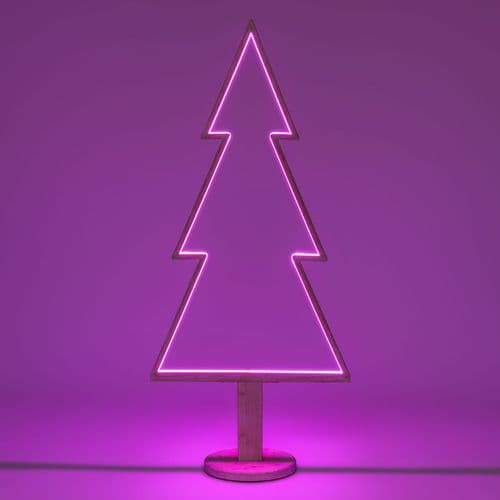 Abete triangolare luminoso con led multicolor e base in legno decorazione natalizia - 9