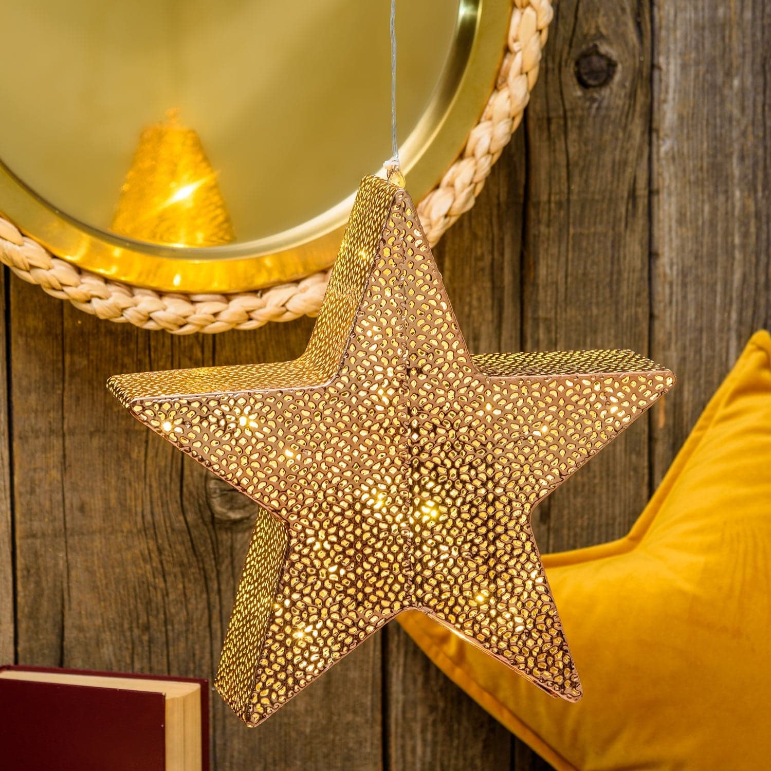 Stella a 5 punte luminosa con led a luce calda in metallo traforata decorazione natalizia - 3