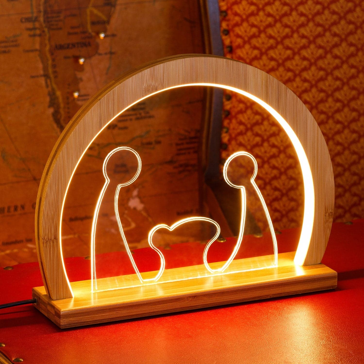 Natività in legno naturale luminosa con led a luce calda "Grotta" decorazione per interno - 2