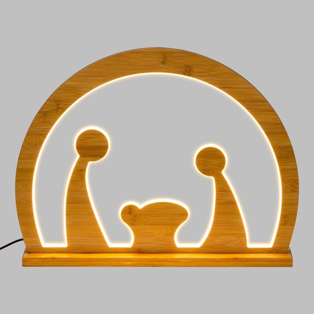 Natività in legno naturale luminosa con led a luce calda "Grotta" decorazione per interno - 6