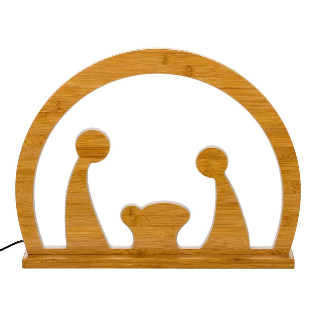 Natività in legno naturale luminosa con led a luce calda "Grotta" decorazione per interno - 8