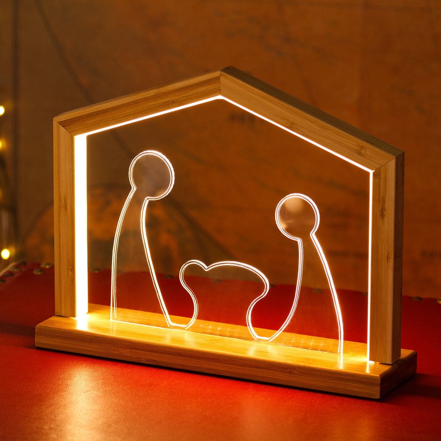 Natività in legno naturale luminosa con led a luce calda "Casetta" decorazione per interno - 2