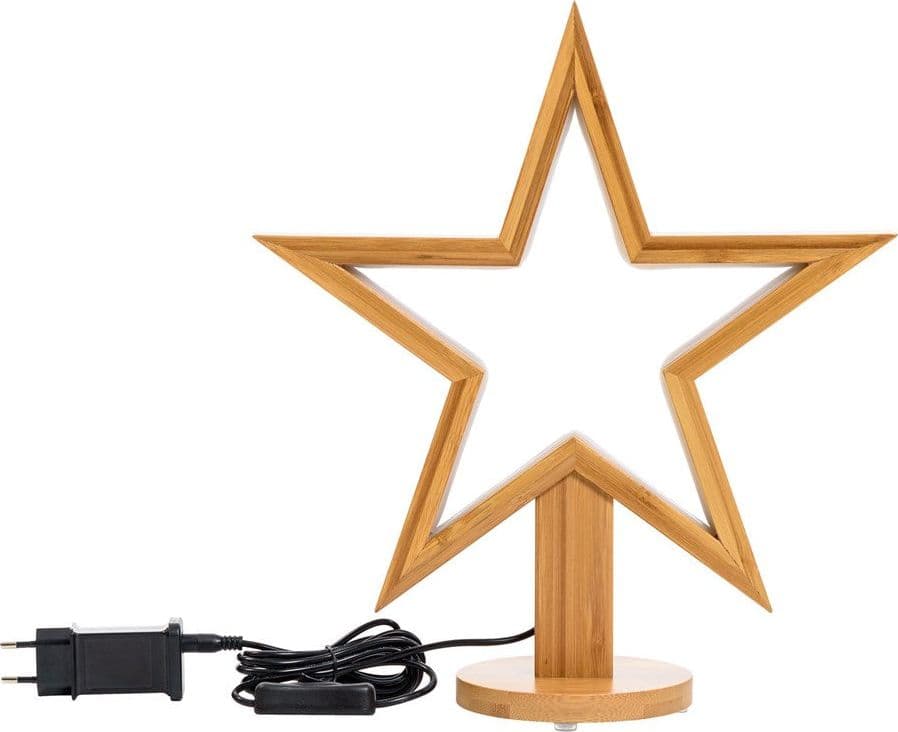 Stella luminosa a led luce bianco caldo con base in legno naturale decorazione natalizia - 4
