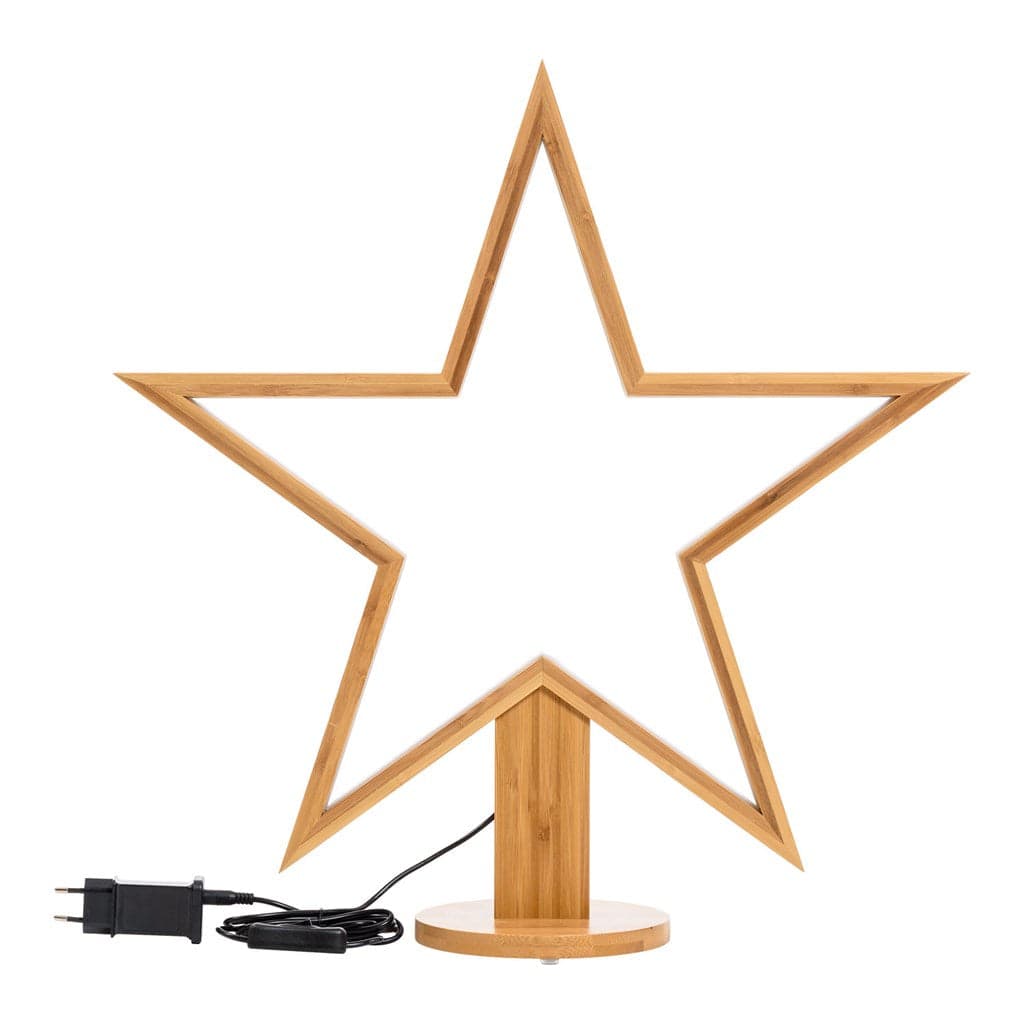 Stella luminosa a led luce bianco caldo con base in legno naturale decorazione natalizia - 10