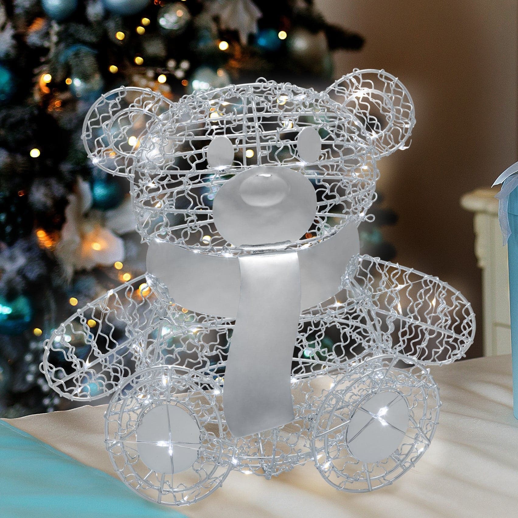 Orsetto "Teddy Bear" luminoso con led bianco freddo argento per interno - 4