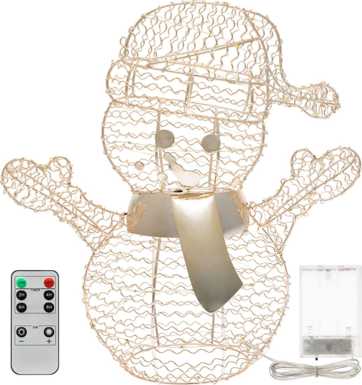 Pupazzo di neve "Merry Christmas" color champagne luminoso con MicroLed a luce calda da h30 cm - 3
