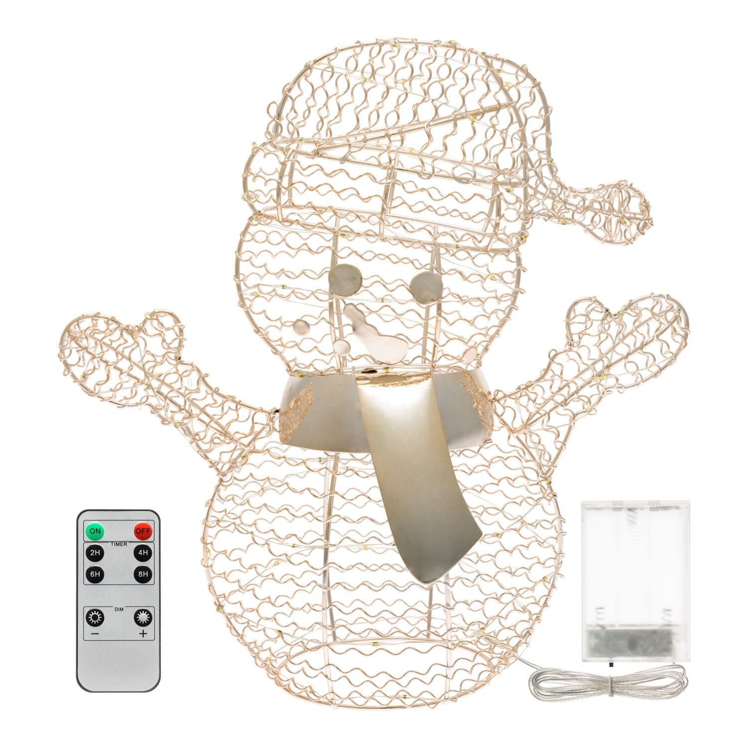 Pupazzo di neve "Merry Christmas" color champagne luminoso con MicroLed a luce calda da h30 cm - 3