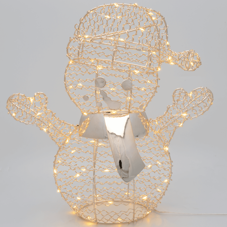 Pupazzo di neve "Merry Christmas" color champagne luminoso con MicroLed a luce calda da h30 cm - 5