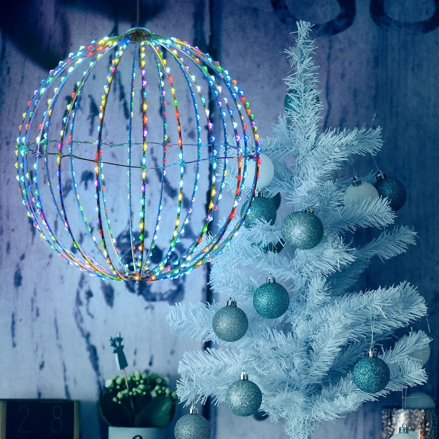 Sfera 3D luminosa con Micro Led a luce RGB multicolore da appendere per interno ed esterno - 6