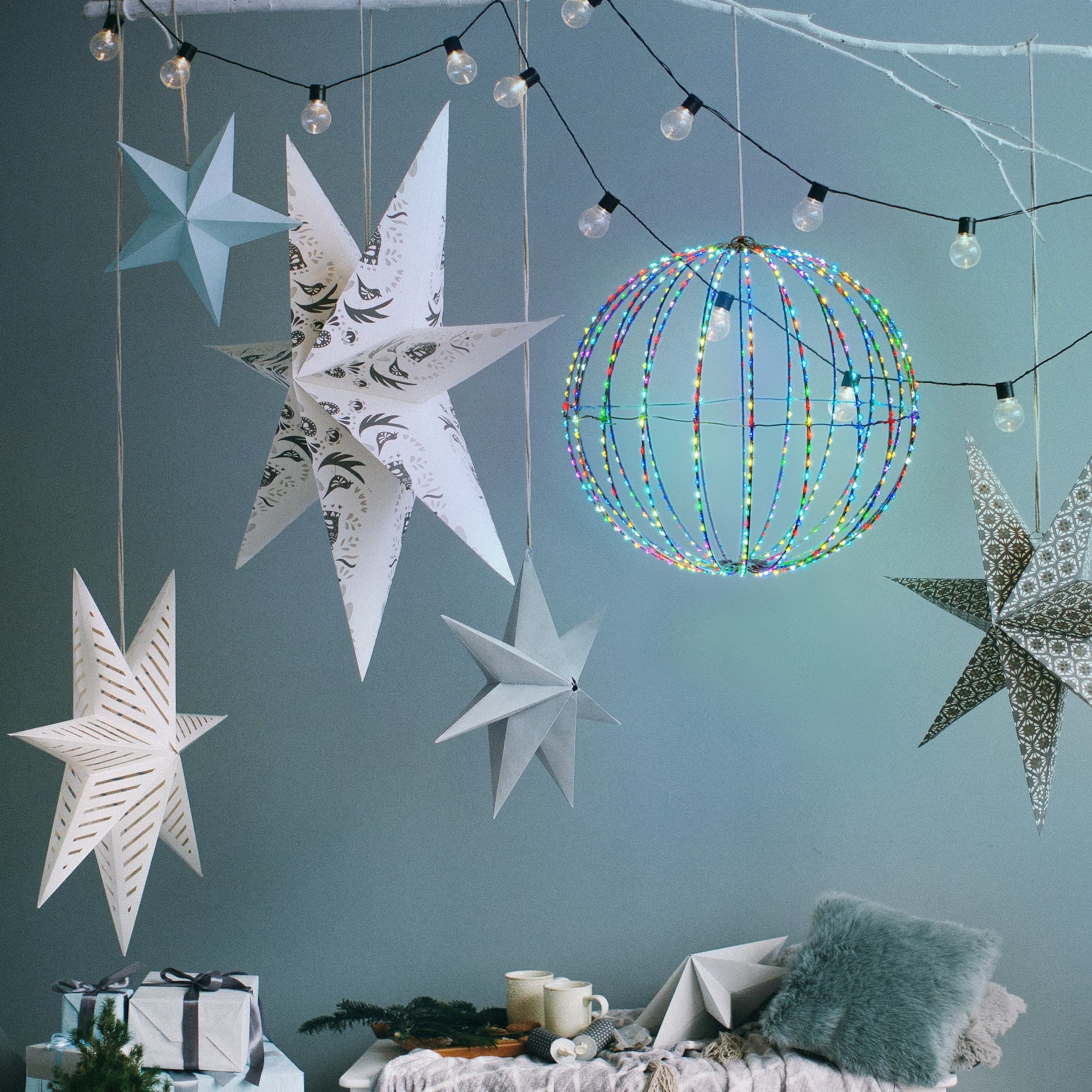 Sfera 3D luminosa con Micro Led a luce RGB multicolore da appendere per interno ed esterno - 7