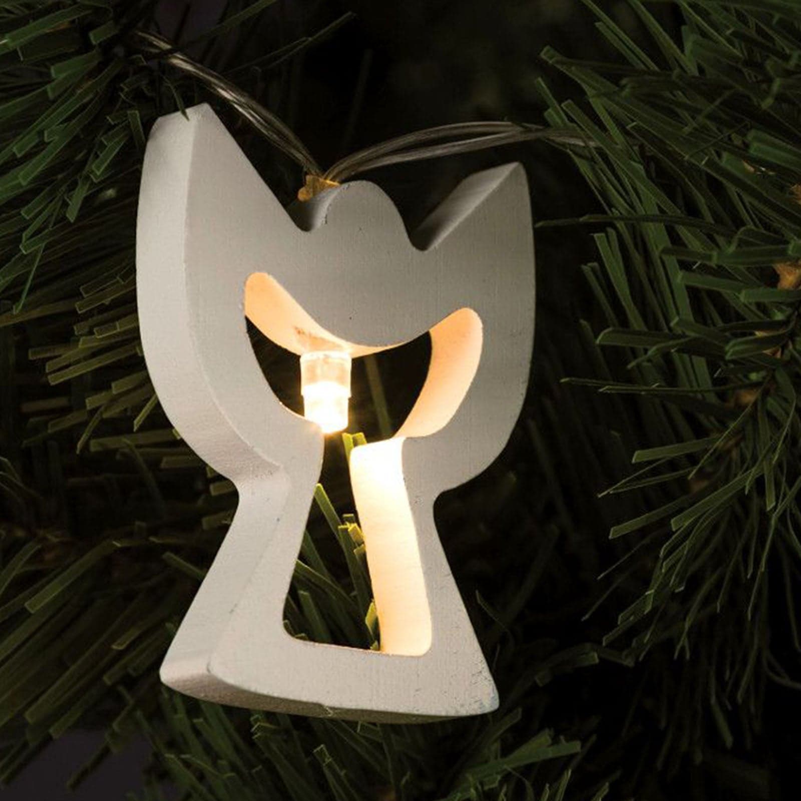 Catena con 10 led e soggetti in legno bianco per decorazioni natalizie - 3