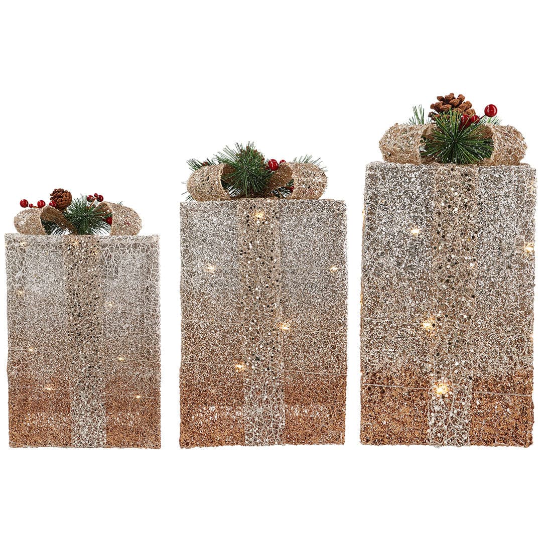 Set 3 pacchi regalo luminosi color bianco e gold uso interno ed esterno - 2