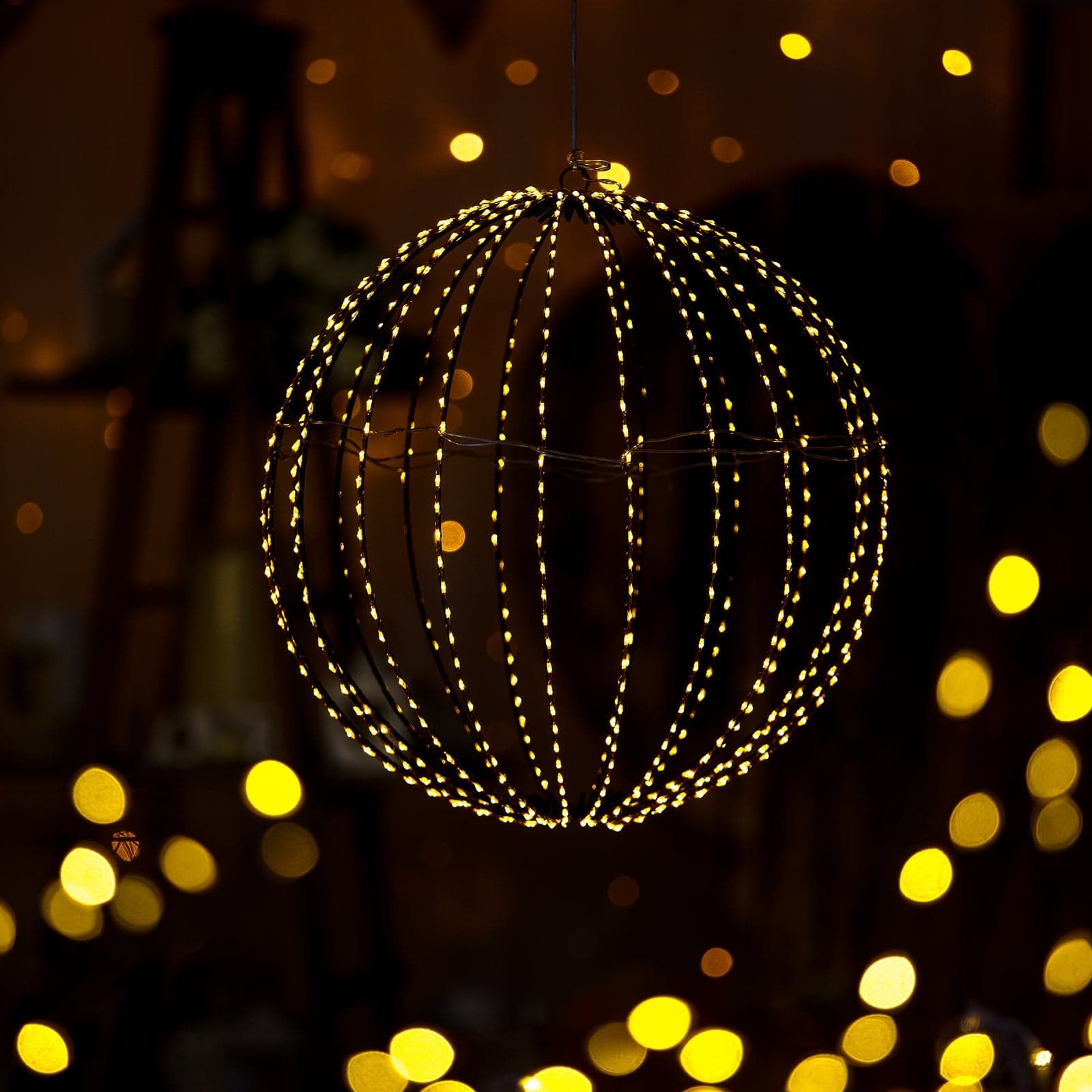 Sfera luminosa filo ramato con microled bianco caldo per esterno decorazione natalizia - 2