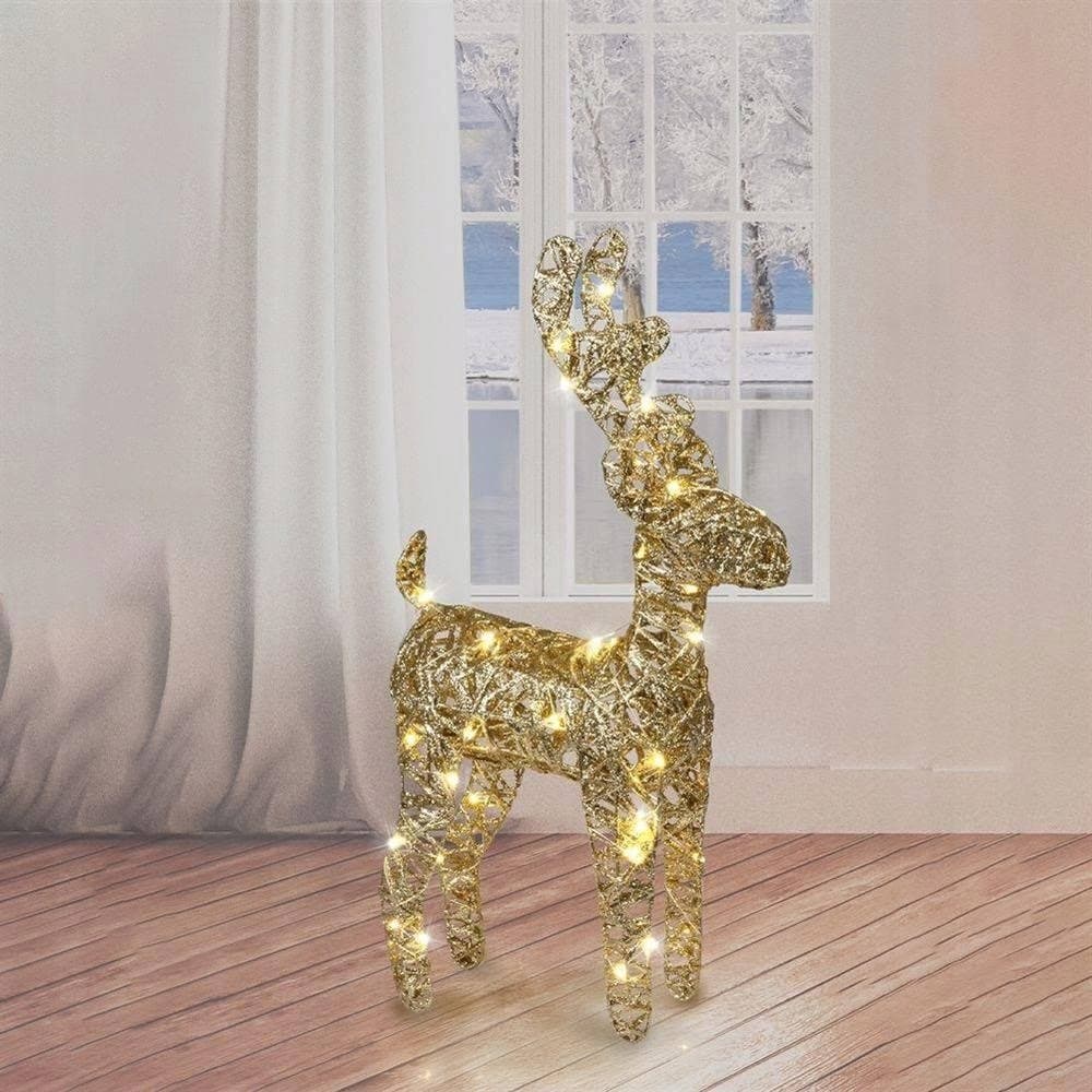 Renna glitterata grande con 50 luci a LED, statuetta da 60 x 30 x 11 cm - 2