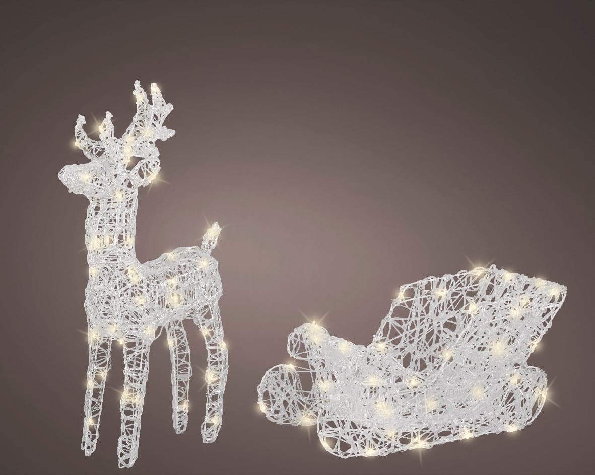 Decorazione natalizia "Renna con slitta" 3D con led bianco caldo per uso interno ed esterno - 2