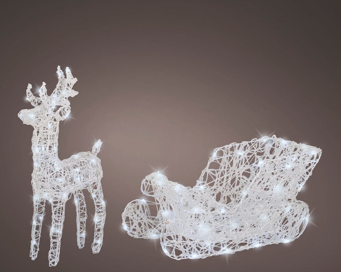 Decorazione natalizia "Renna con slitta" 3D con led bianco freddo per uso interno ed esterno - 2