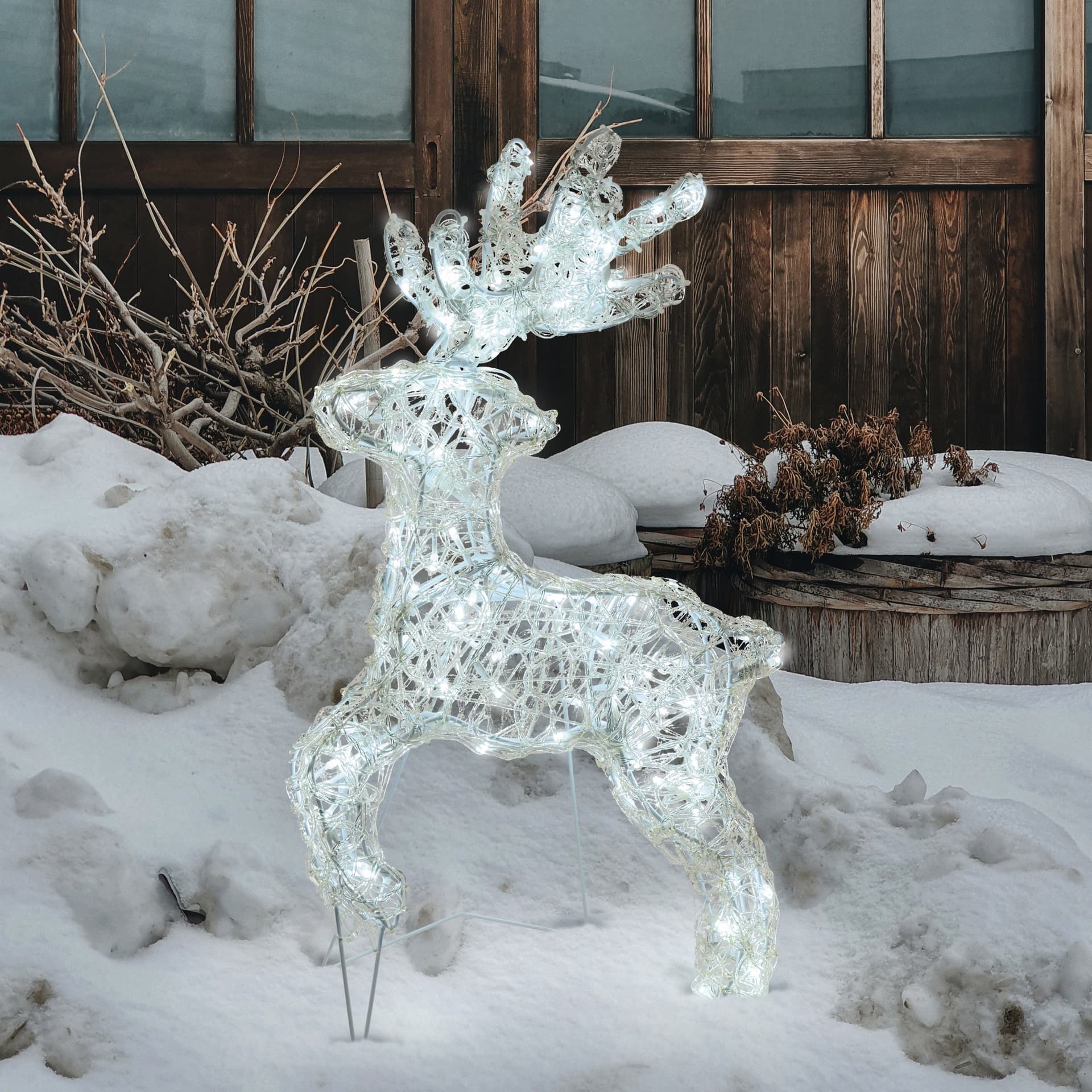 Decorazione natalizia "Renna galoppante" 3D con led bianco per uso interno ed esterno - 5