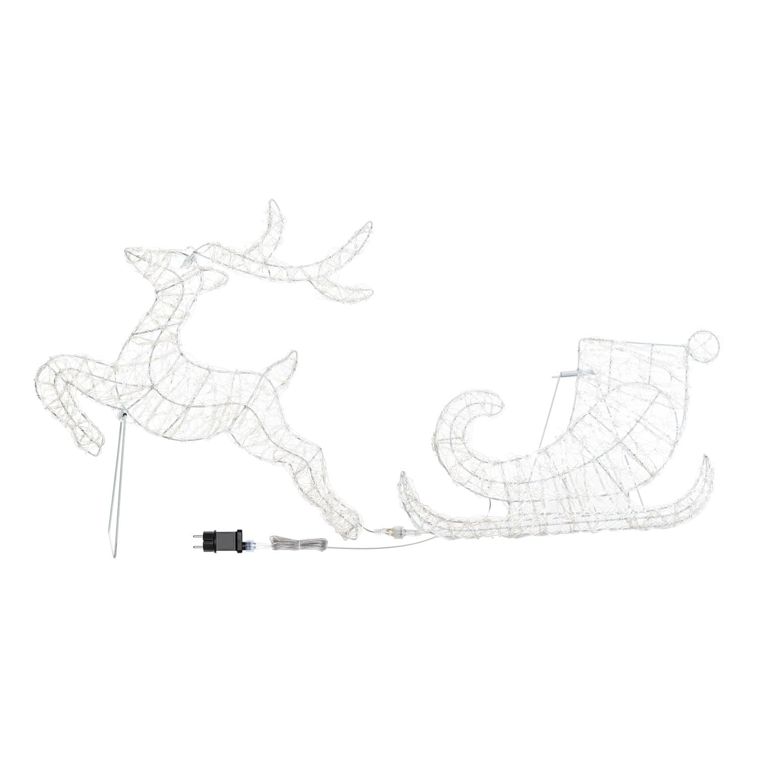 Decorazione natalizia "Renna galoppante con slitta" 2D con gocce led bianco da esterno - 2